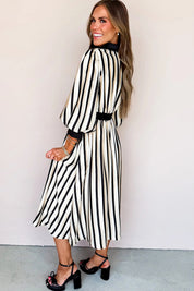 Stripe Puff Sleeve Shirt Midi Dress
