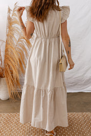 Stripe Flutter Sleeve Buttoned Maxi Dress