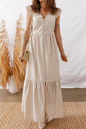 Stripe Flutter Sleeve Buttoned Maxi Dress