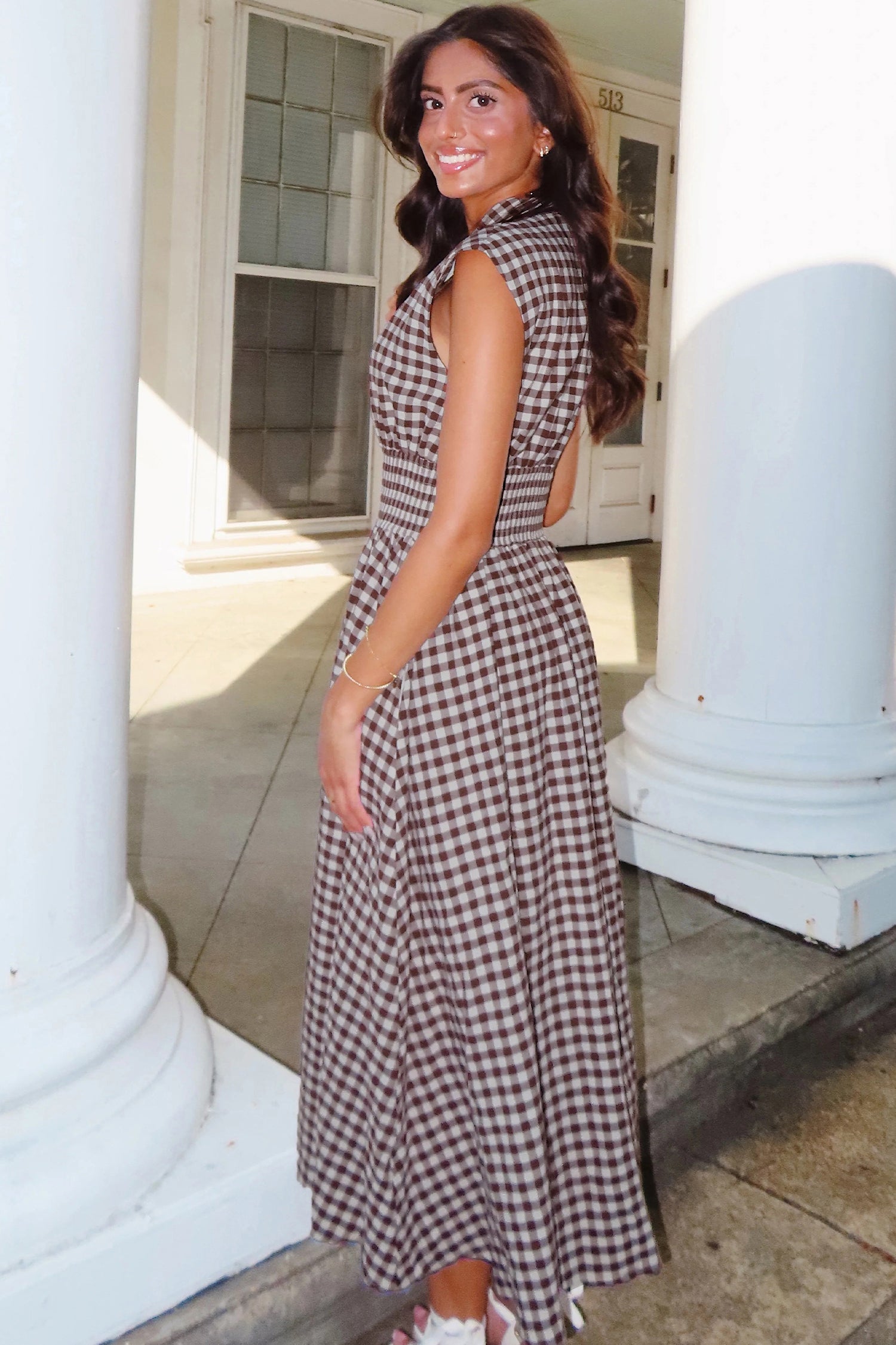 Plaid Print Front Zipper Maxi Dress