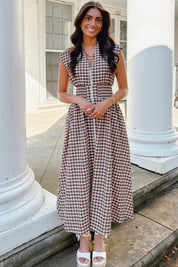 Plaid Print Front Zipper Maxi Dress