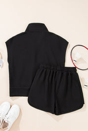 Textured Half Zip Short Sleeve Top