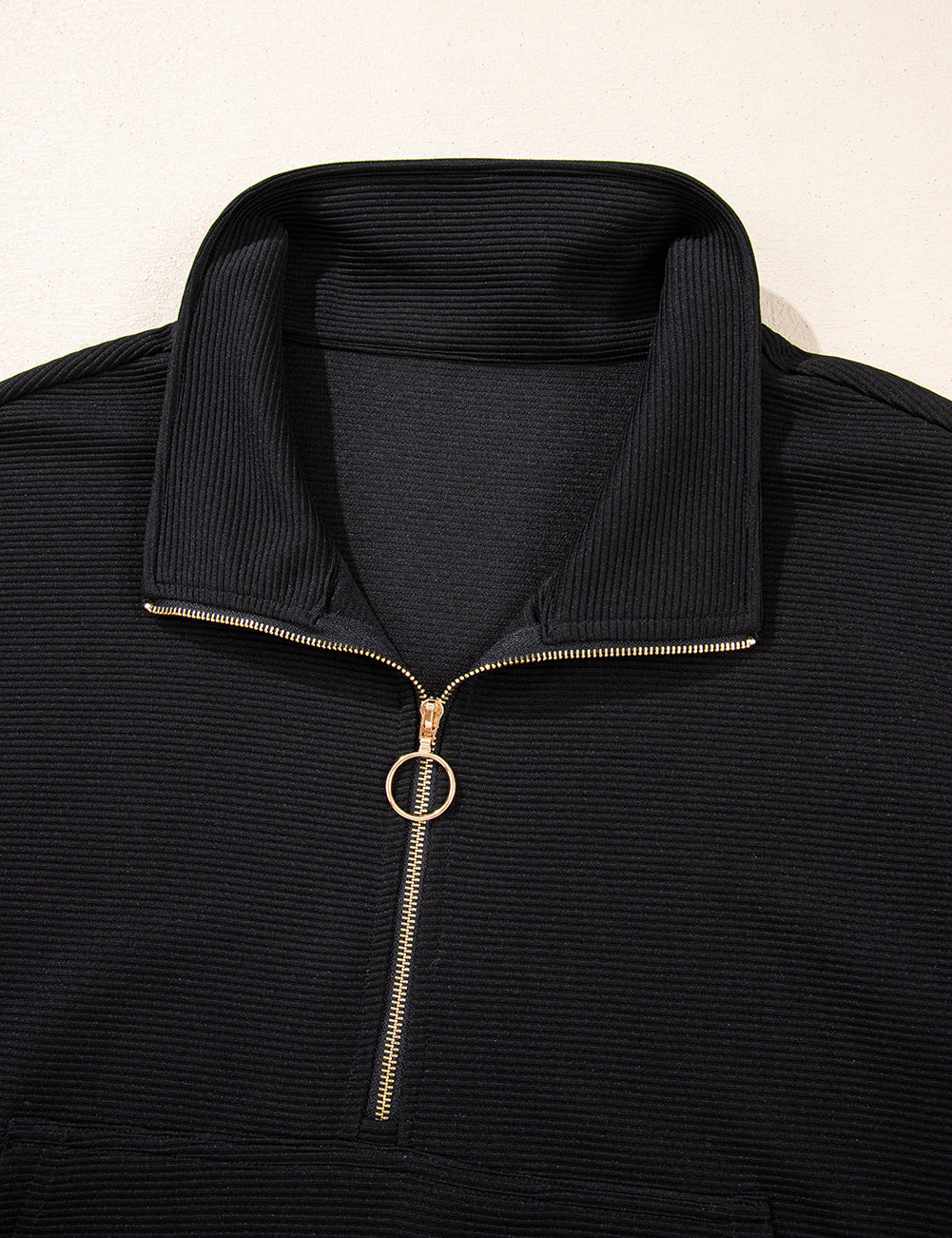 Textured Half Zip Short Sleeve Top