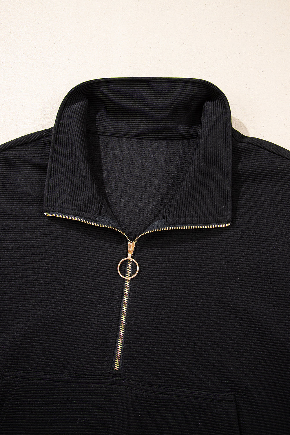 Textured Half Zip Short Sleeve Top