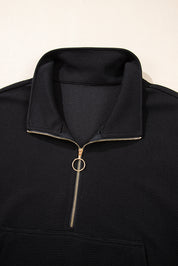 Textured Half Zip Short Sleeve Top
