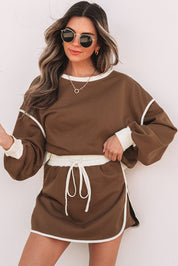 Color Contrast Lace-up Waist Skort