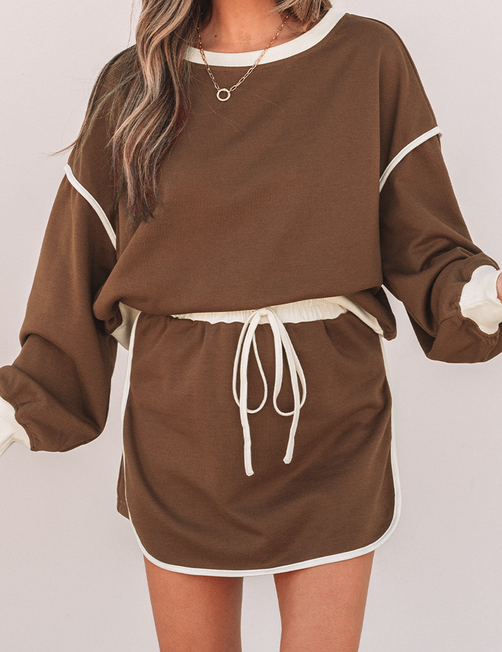 Color Contrast Lace-up Waist Skort