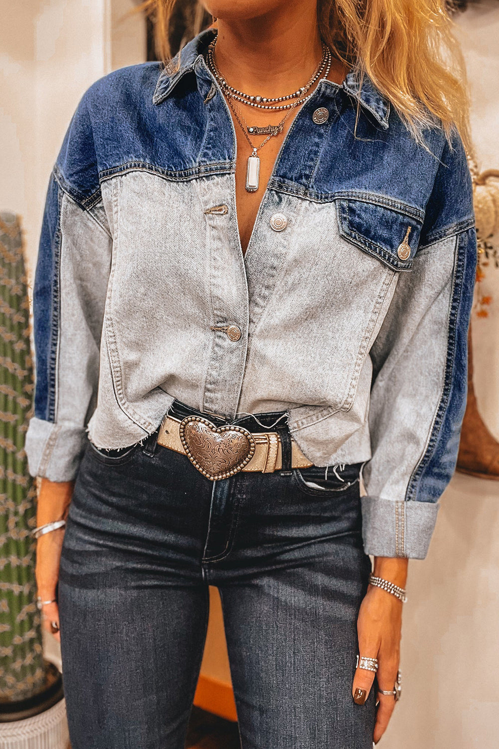 Two Tone Distress Denim Jacket