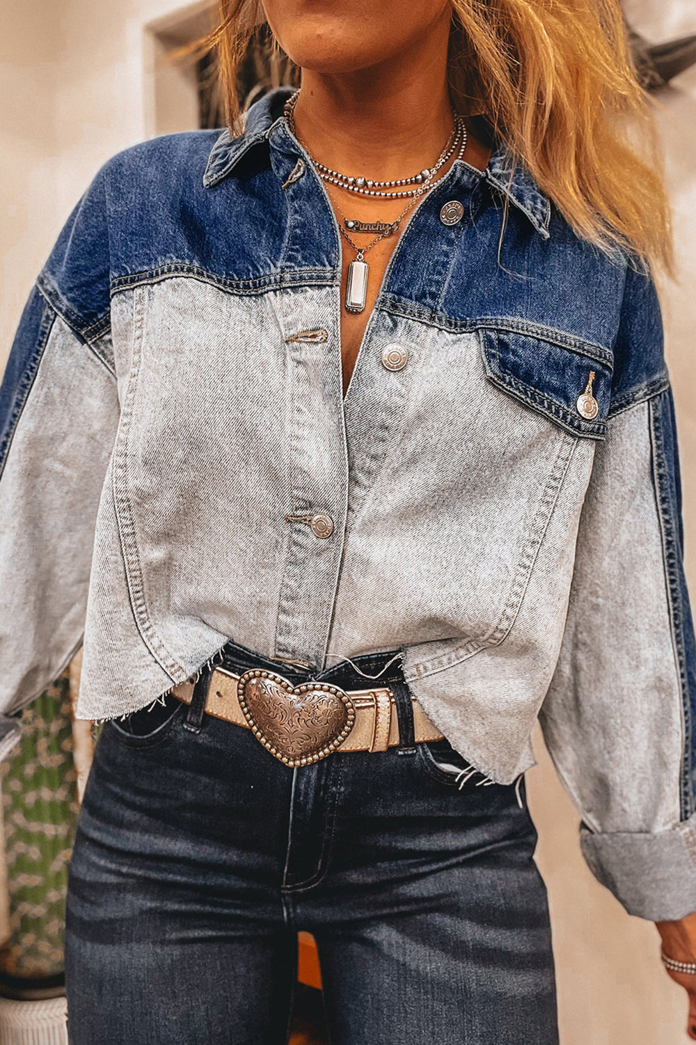 Two Tone Distress Denim Jacket