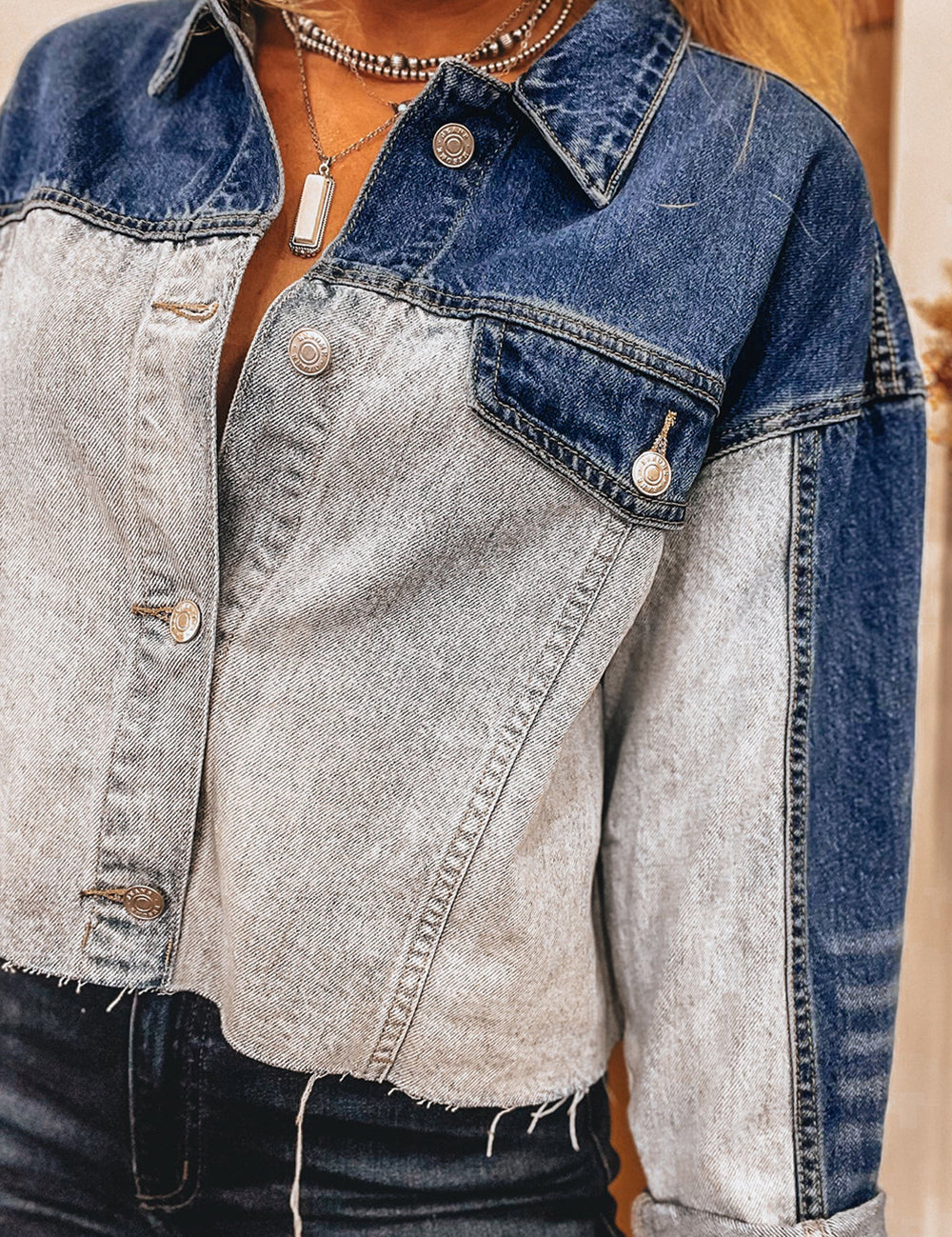 Two Tone Distress Denim Jacket