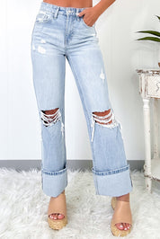 Light Wash Distressed Straight Jeans