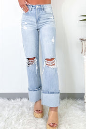 Light Wash Distressed Straight Jeans