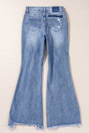 Blue High Rise Ripped Distressed Flared Jeans