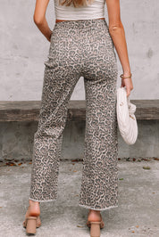 Leopard Wide Leg High Waist Jeans
