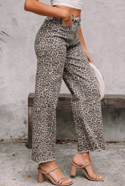 Leopard Wide Leg High Waist Jeans