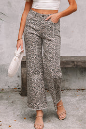 Leopard Wide Leg High Waist Jeans