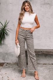 Leopard Wide Leg High Waist Jeans