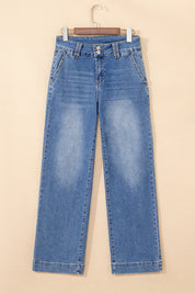 Double Button Straight Leg Jeans