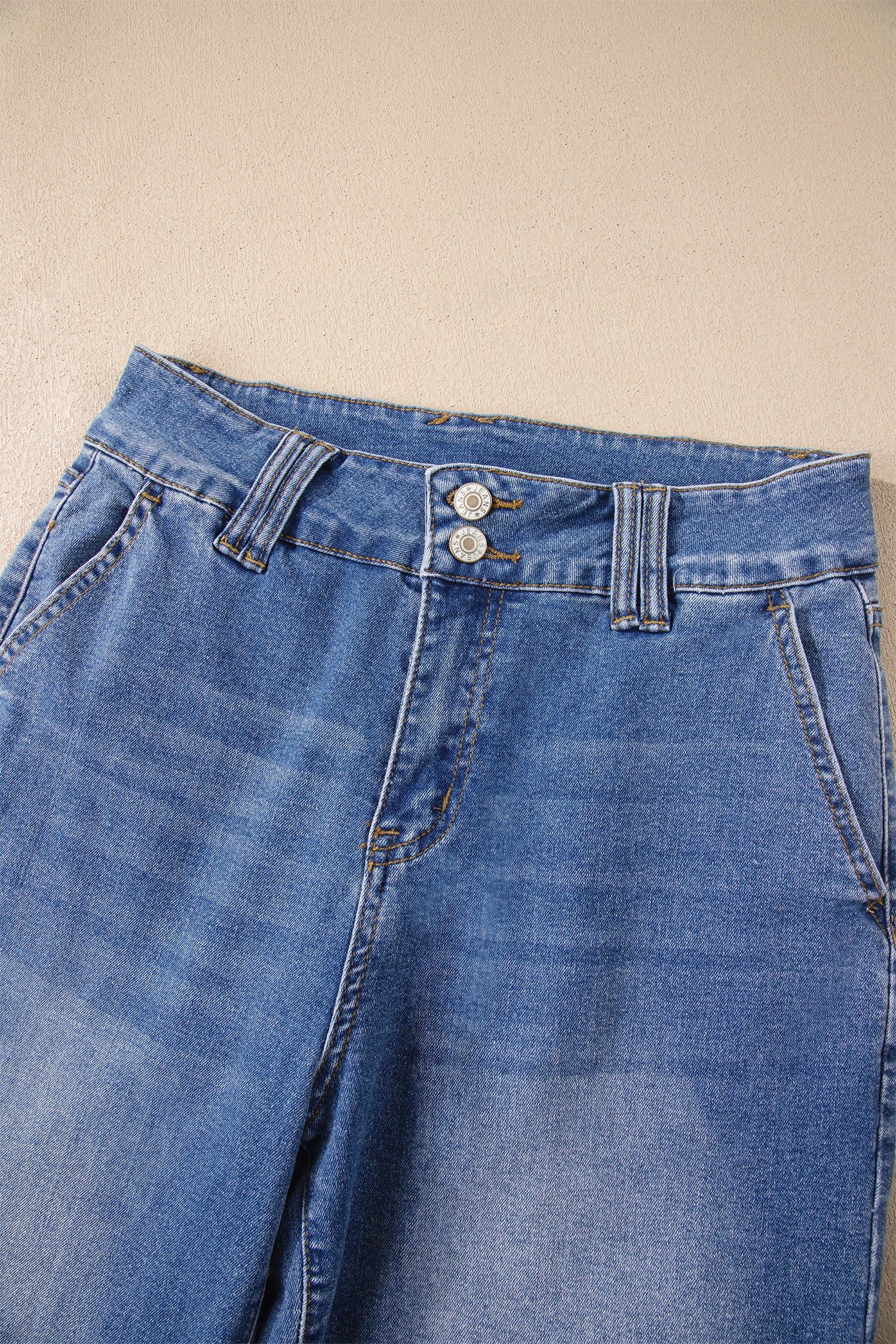 Double Button Straight Leg Jeans