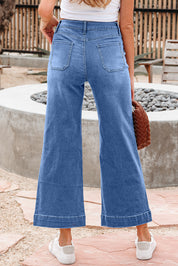 Blue Cropped High Rise Wide Leg Jeans