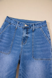 Blue Cropped High Rise Wide Leg Jeans