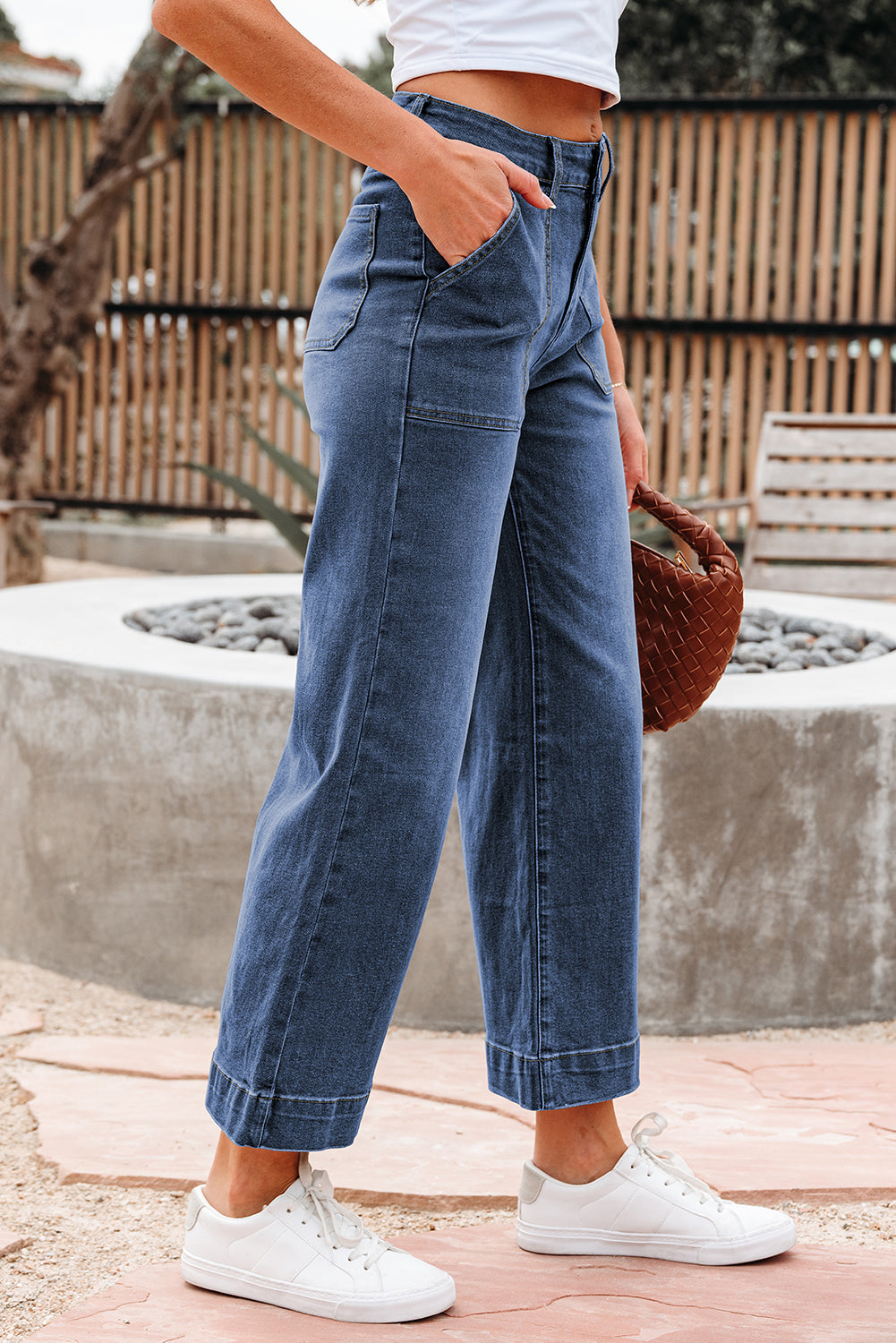 Cropped High Rise Wide Leg Jeans
