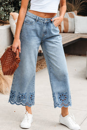 Embroidered Cropped Wide Leg Jeans