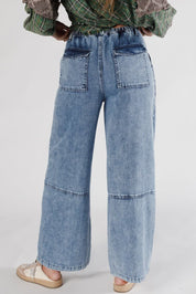 Acid Wash Exposed Seam Drawstring Jeans