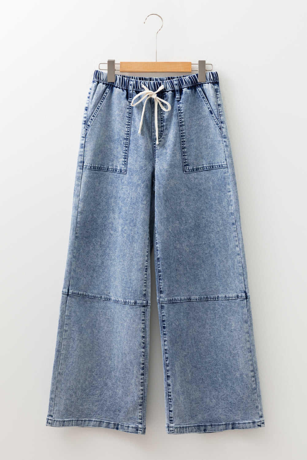 Acid Wash Exposed Seam Drawstring Jeans