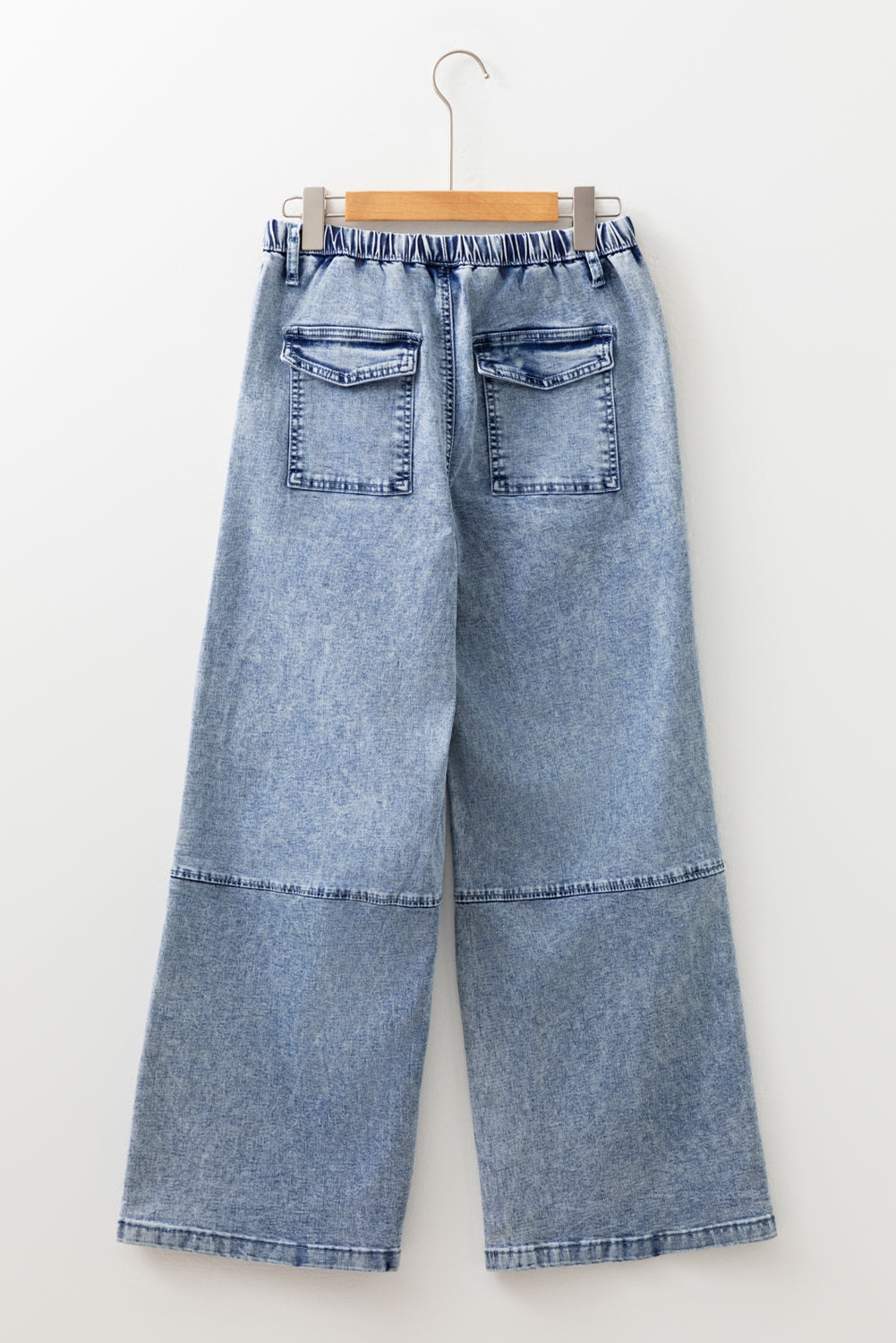 Acid Wash Exposed Seam Drawstring Jeans