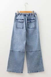Acid Wash Exposed Seam Drawstring Jeans