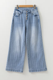 Multi Buttons Pinstripe Wide Leg Jeans