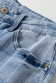 Multi Buttons Pinstripe Wide Leg Jeans