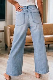 Multi Buttons Pinstripe Wide Leg Jeans