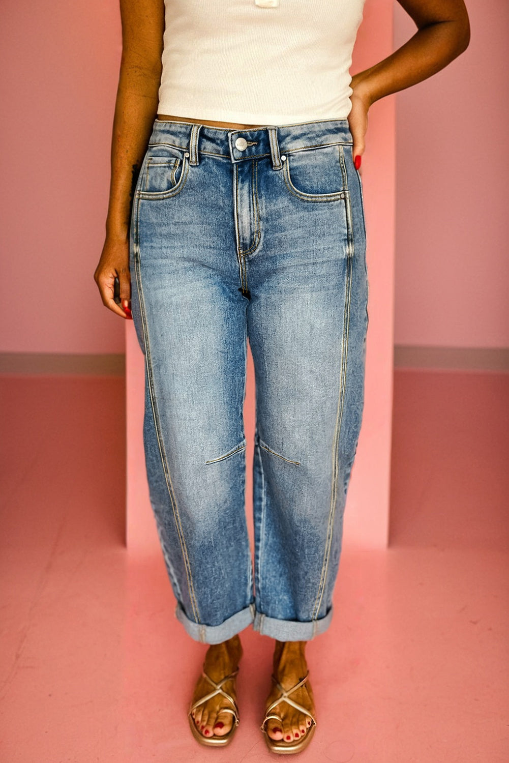 Vintage Washed Seam Detail Shift Jeans
