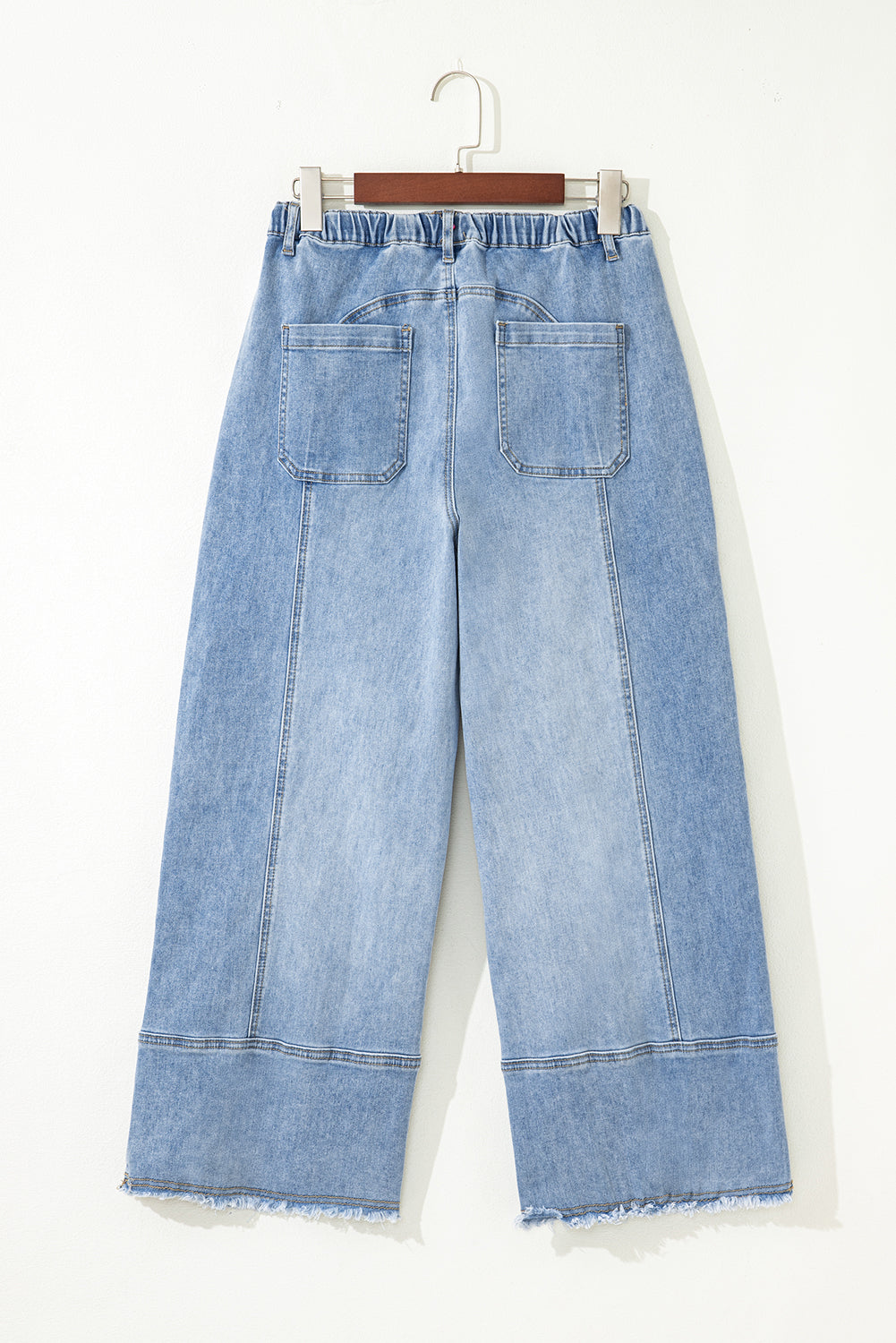 Drawstring Seam Detail Raw Hem Wide Leg Jeans