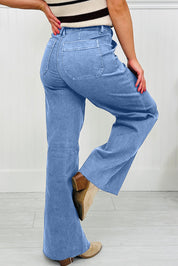 Retro Washed Patch Pocket Wide Leg Jeans