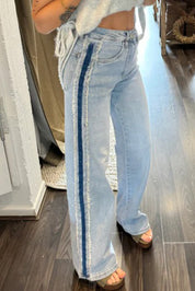 Contrast Stripe Side Panel Patchwork Jeans