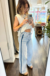 Contrast Stripe Side Panel Patchwork Jeans