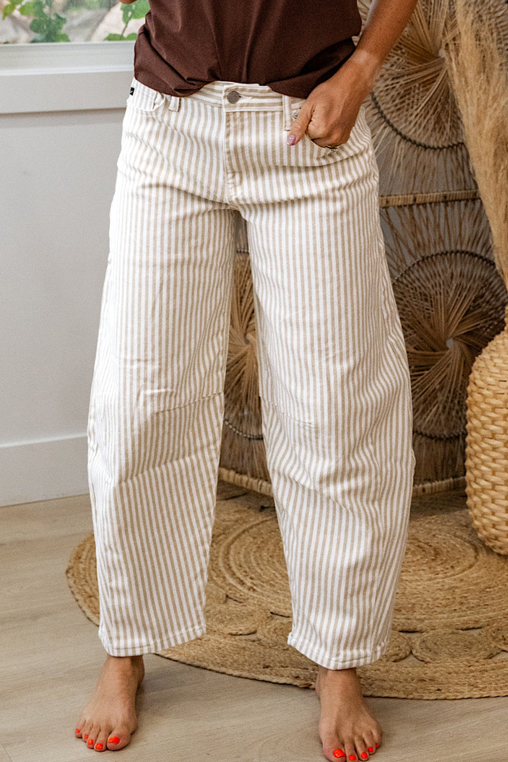 Khaki Stripe Barrel Jeans