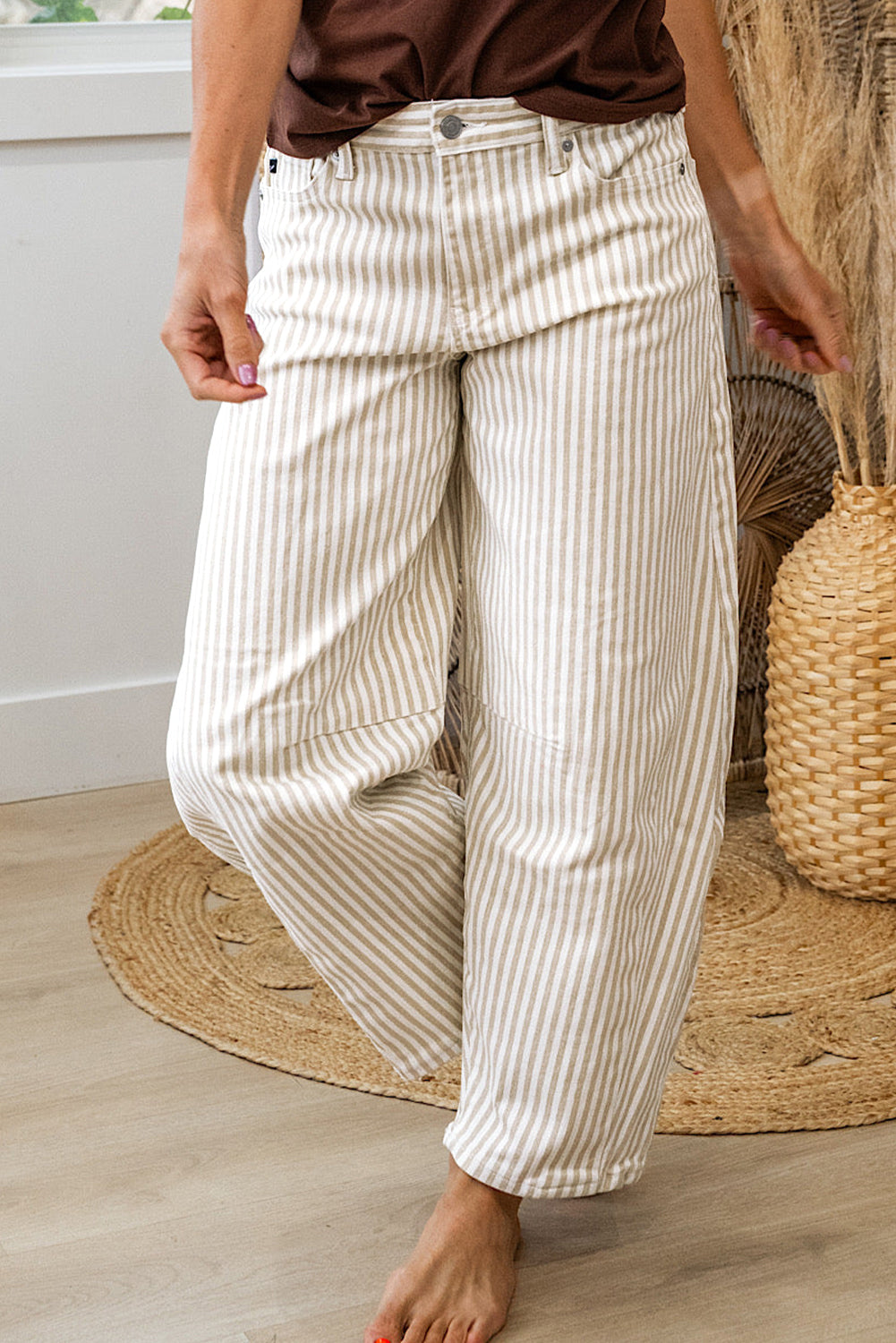 Khaki Stripe Barrel Jeans
