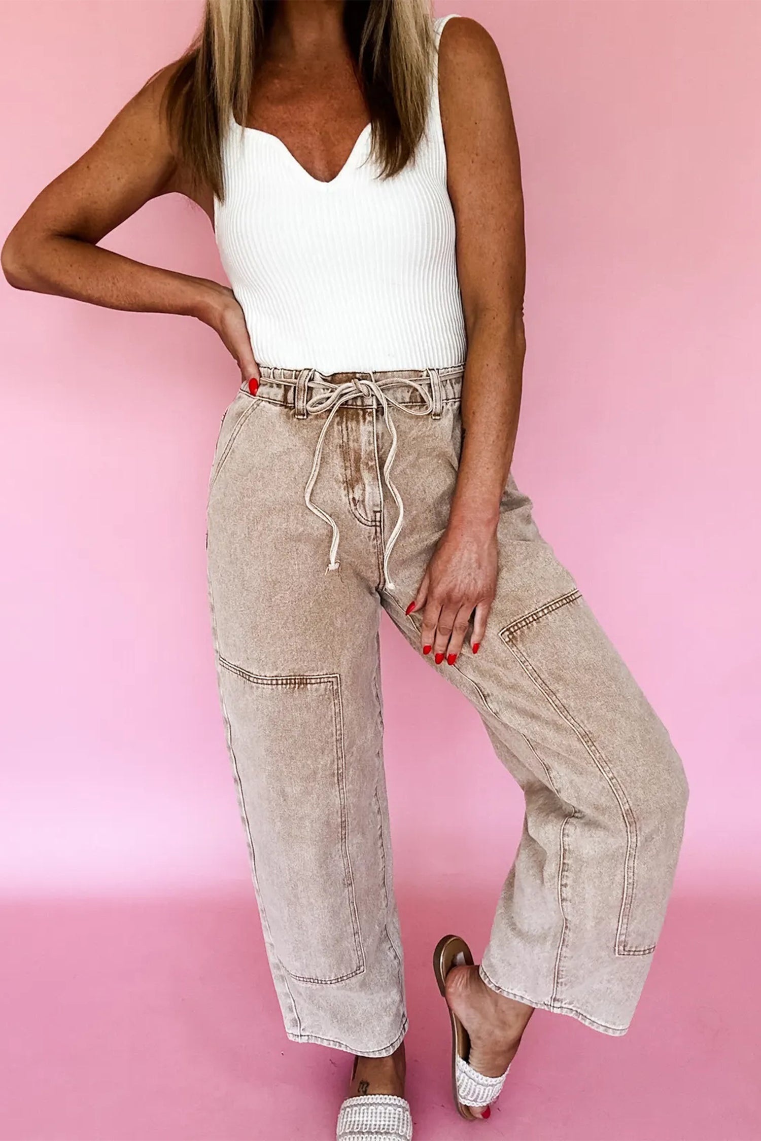 Barrel Fit Draw String Denim Pants