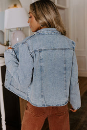Scallop Trim Collar Mineral Washed Denim Jacket