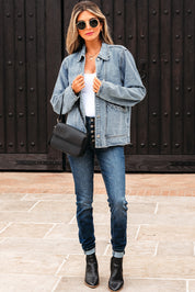 Scallop Trim Collar Mineral Washed Denim Jacket