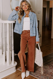 Scallop Trim Collar Mineral Washed Denim Jacket