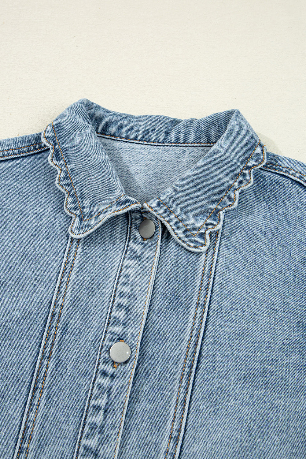 Scallop Trim Collar Mineral Washed Denim Jacket