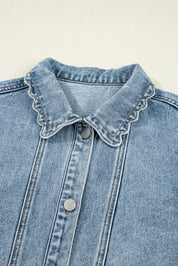 Scallop Trim Collar Mineral Washed Denim Jacket
