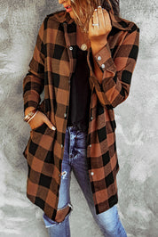 Brown Turn-Down Collar Plaid Shacket