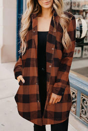 Brown Turn-Down Collar Plaid Shacket