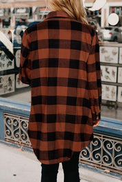 Brown Turn-Down Collar Plaid Shacket